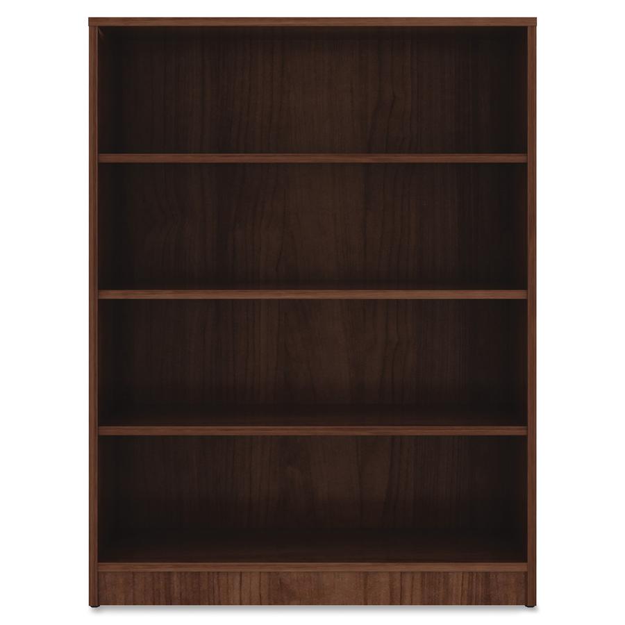 Lorell Laminate Bookcase - 4 Shelf(ves) - 48" Height x 36" Width x 12" Depth - Sturdy, Adjustable Feet, Adjustable Shelf, Square Corner - Thermofused Laminate (TFL) - Walnut - Laminate - 1 Each. Picture 8