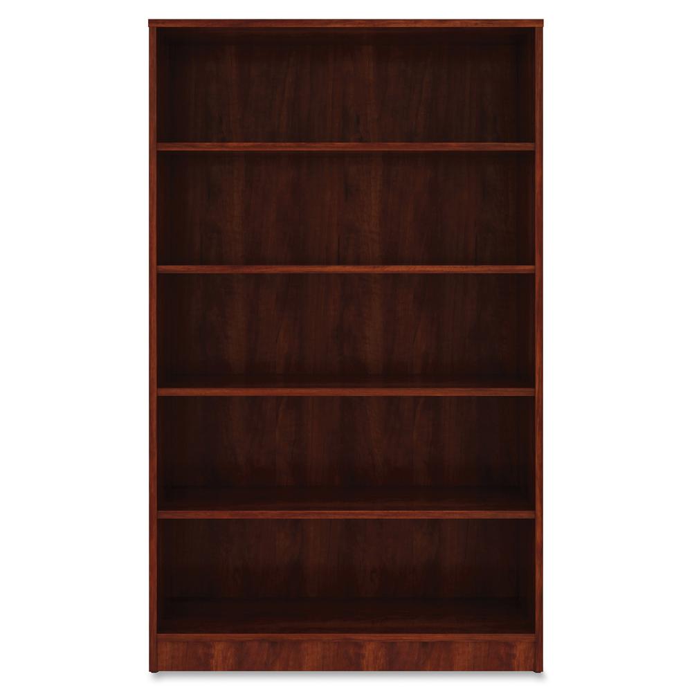 Lorell Laminate Bookcase - 0.8" Shelf, 36" x 12"60" - 5 Shelve(s) - 4 Adjustable Shelf(ves) - Square Edge - Material: Thermofused Laminate (TFL) - Finish: Cherry. Picture 4