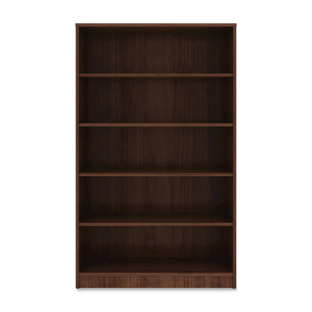 Lorell Laminate Bookcase - 0.7" Thickness Shelf, 60" Height x 36" Width x 12" Depth - 5 Shelve(s) - 4 Adjustable Shelf(ves) - Square Edge - Material: Thermofused Laminate (TFL) - Finish: Walnut - 1 Ea. Picture 7