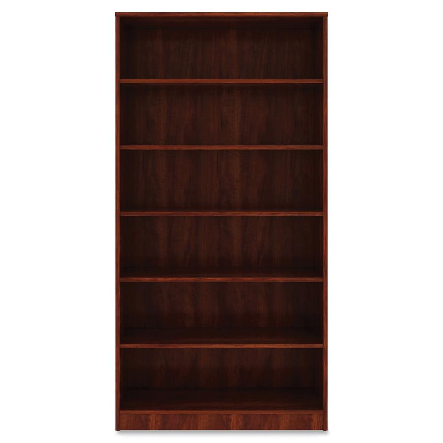 Lorell Laminate Bookcase - 6 Shelf(ves) - 73" Height x 36" Width x 12" Depth - Sturdy, Adjustable Feet, Adjustable Shelf - Thermofused Laminate (TFL) - Cherry - Laminate - 1 Each. Picture 7