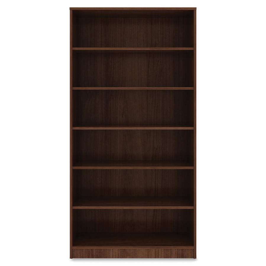 Lorell Laminate Bookcase - 6 Shelf(ves) - 72" Height x 36" Width x 12" Depth - Sturdy, Adjustable Feet, Adjustable Shelf, Square Corner - Thermofused Laminate (TFL) - Walnut - Laminate - 1 Each. Picture 8