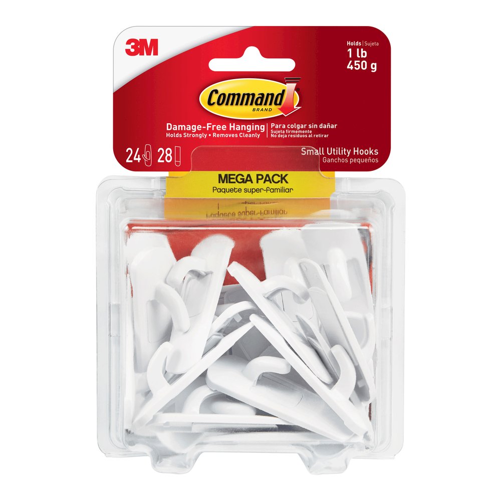Command Small Utility Hook Mega Pack - 1 lb (453.6 g) Capacity - for Multipurpose - White - 24 / Pack. Picture 5