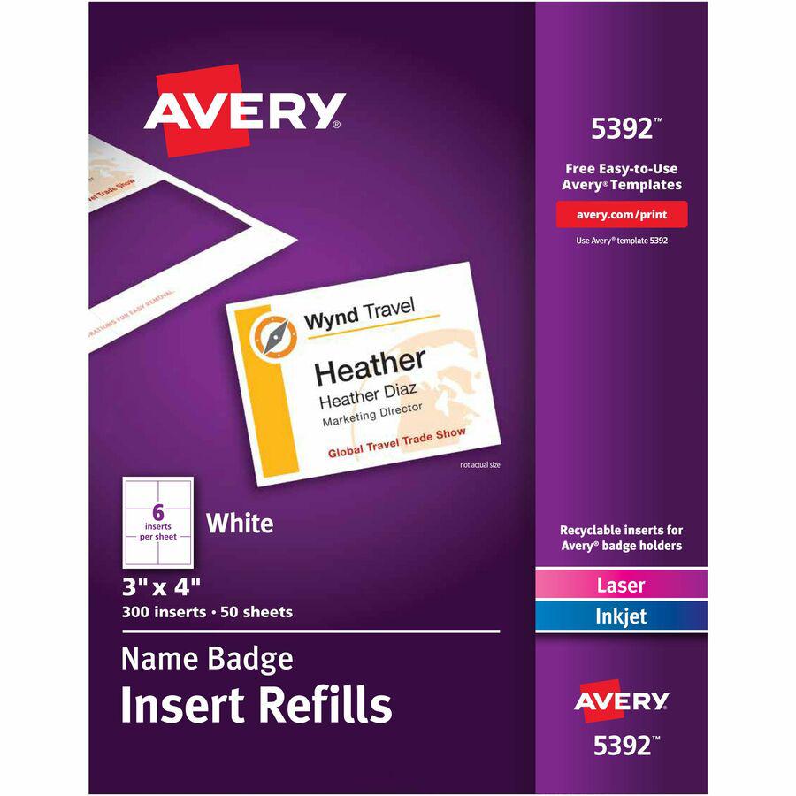 Avery&reg; Laser/Inkjet Badge Insert Refills - x 3" Width x 4" Length - Insert - Inkjet, Laser - White - Card Stock - 6 / Sheet - 50 Total Sheets - 300 Total Label(s) - 300 / Box. Picture 8