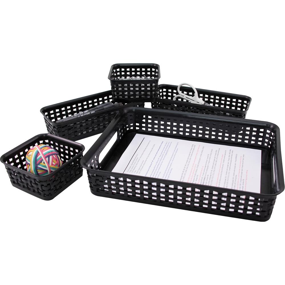 Advantus 5-pack Plastic Weave Bins - Desktop - Black - Plastic - 5 / Pack. Picture 4