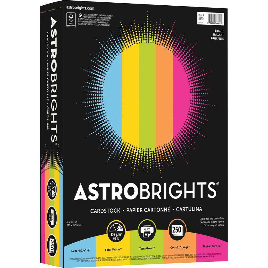 Astrobrights Color Card Stock - 5 Assorted Colours - 8 1/2" x 11" - 250 / Pack - High-impact, Durable, Printable, Acid-free, Lignin-free - Lunar Blue, Solar Yellow, Terra Green, Cosmic Orange, Firebal. Picture 3