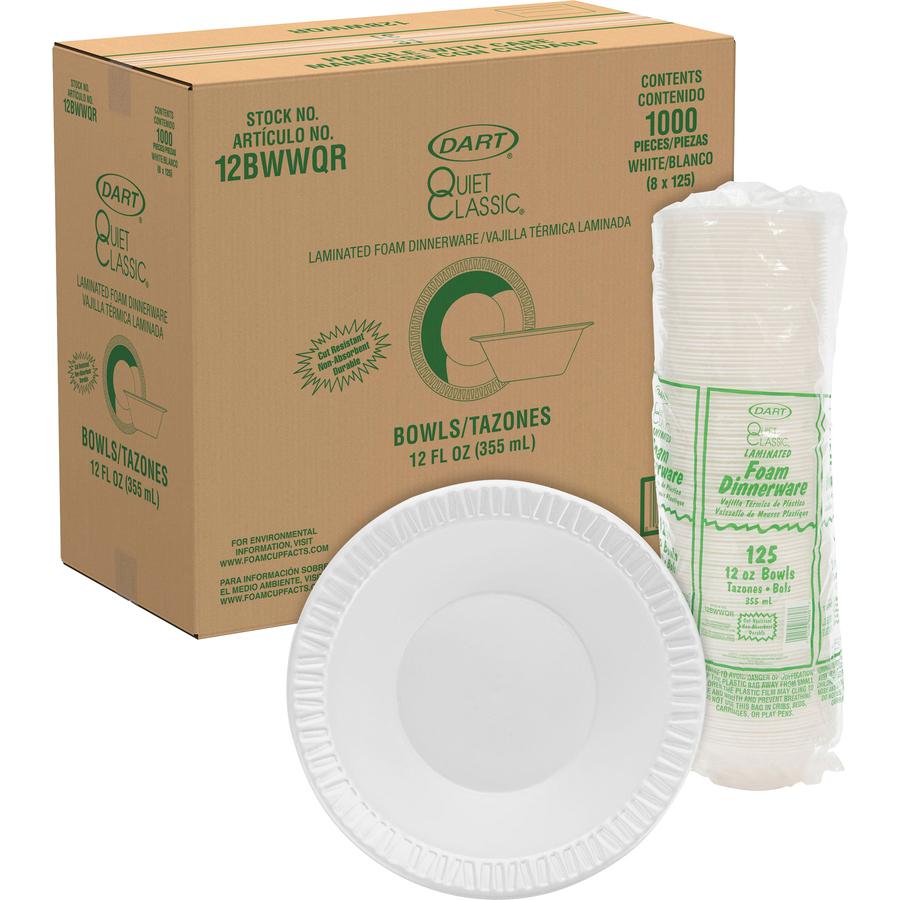 Dart Quiet Classic 12 oz Laminated Foam Bowls - Serving - White - Foam, Plastic Body - 125/Pack - 8 / Carton. Picture 4