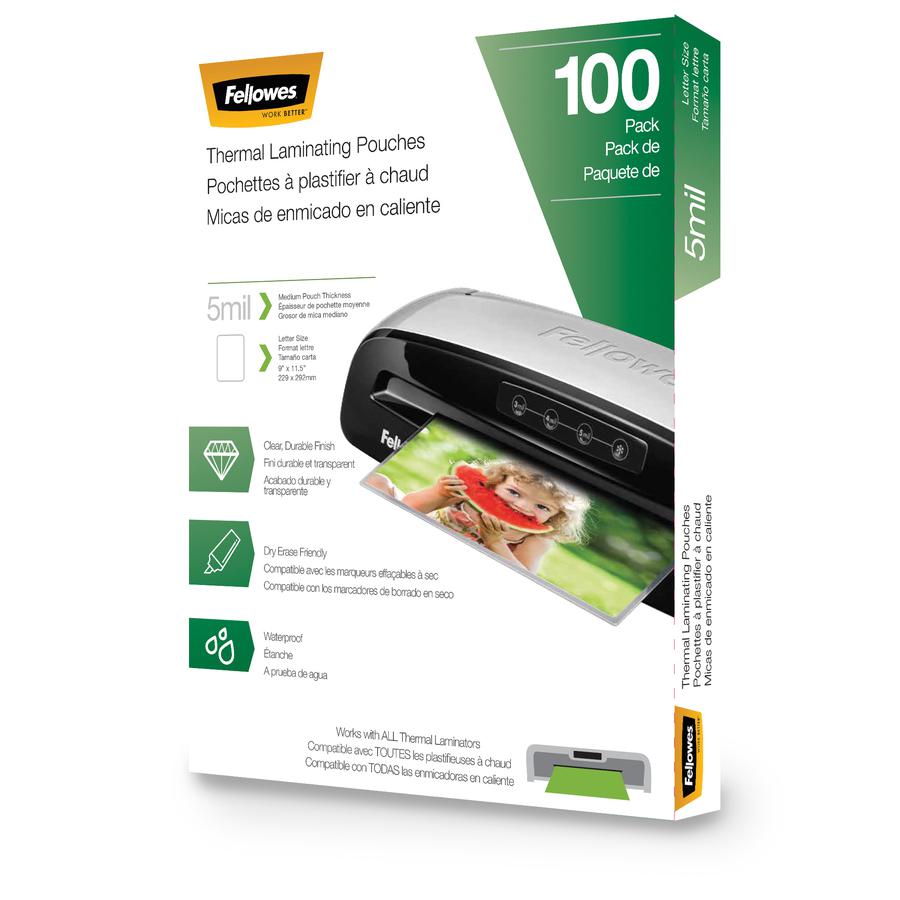 Fellowes Letter-Size Thermal Laminating Pouches - Sheet Size Supported: Letter 8.50" Width x 11" Length - Laminating Pouch/Sheet Size: 9" Width5 mil Thickness - Glossy - for Document - Durable, Photo-. Picture 4