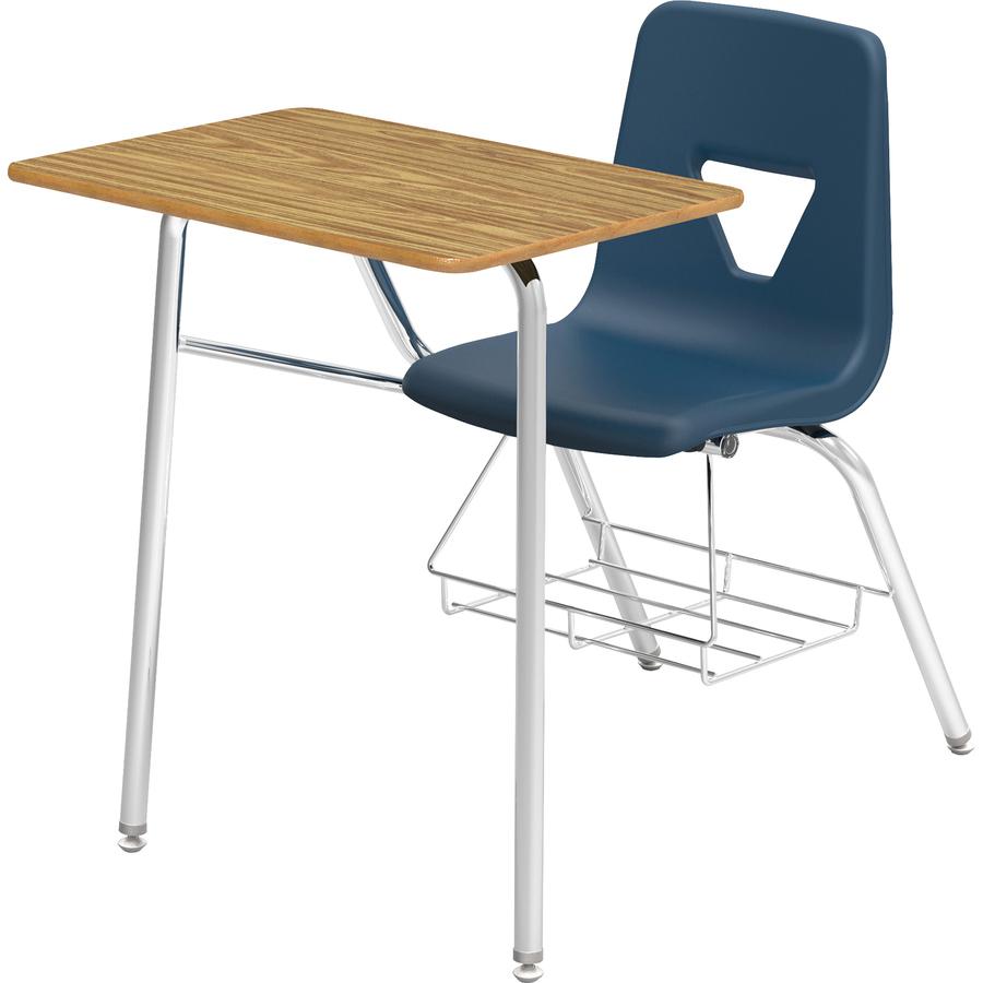 Lorell Student Chair/Desk Combo Desks - Medium Oak Rectangle, High Pressure Laminate (HPL) Top - Four Leg Base - 4 Legs - 24" Table Top Width x 18" Table Top Depth - 31" Height - Classroom - Navy - Po. Picture 2