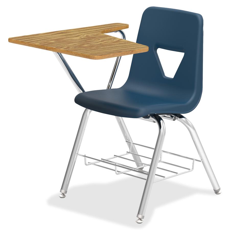 Lorell Writing Tablet Arm Student Desks - Tubular Steel Frame Material - Four-legged Base - Navy, Oak - Polypropylene - Armrest - 2 / Carton. Picture 2