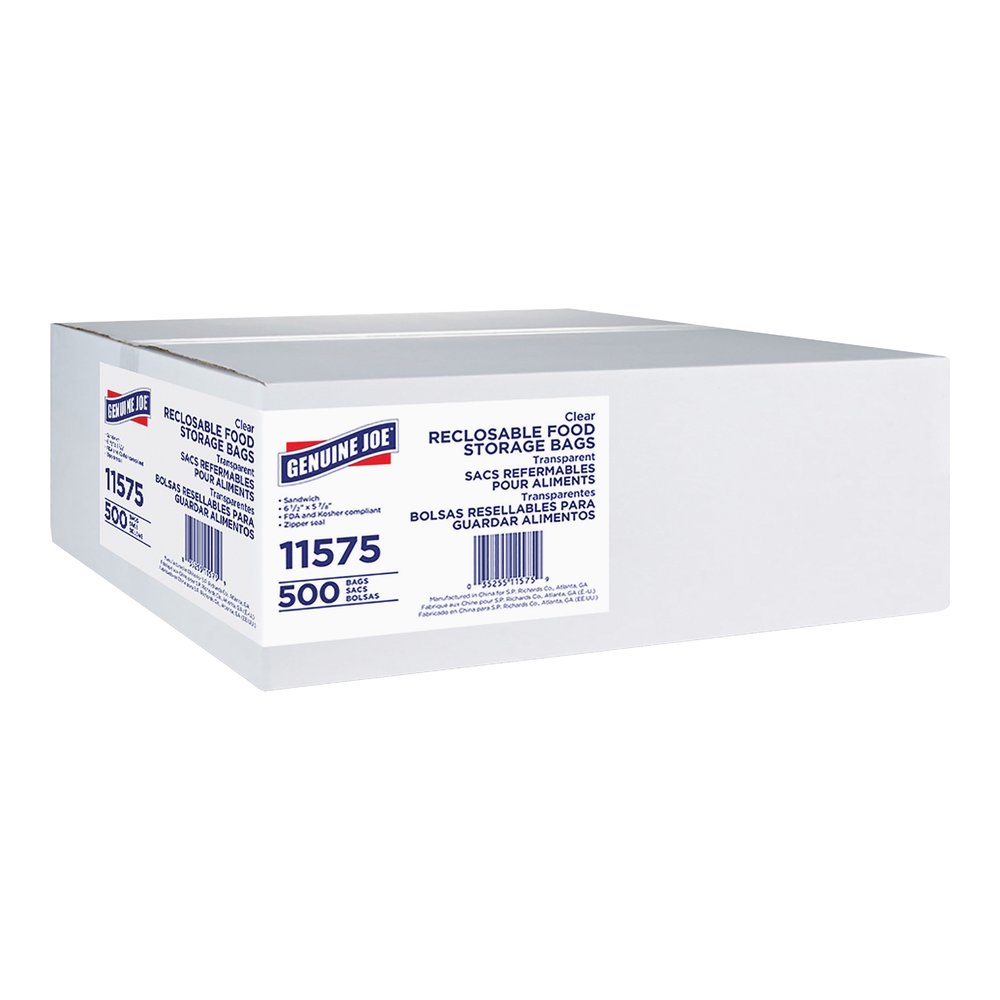 Genuine Joe Food Storage Bags - Sandwich Size - 5.88" Length x 6.50" Width x 1.15 mil (29 Micron) Thickness - Zipper Closure - Clear - Food, Beef, Poultry, Seafood, Vegetables - 1 Box. Picture 6