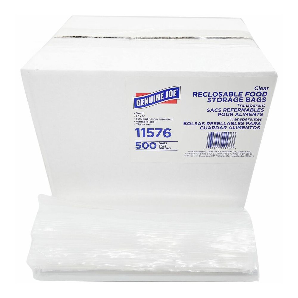Genuine Joe Food Storage Bags - 1 quart Capacity - 8" Length x 7" Width x 1.75 mil (44 Micron) Thickness - Zipper Closure - Clear - Food, Beef, Poultry, Vegetables, Seafood - 500 / Box. Picture 5