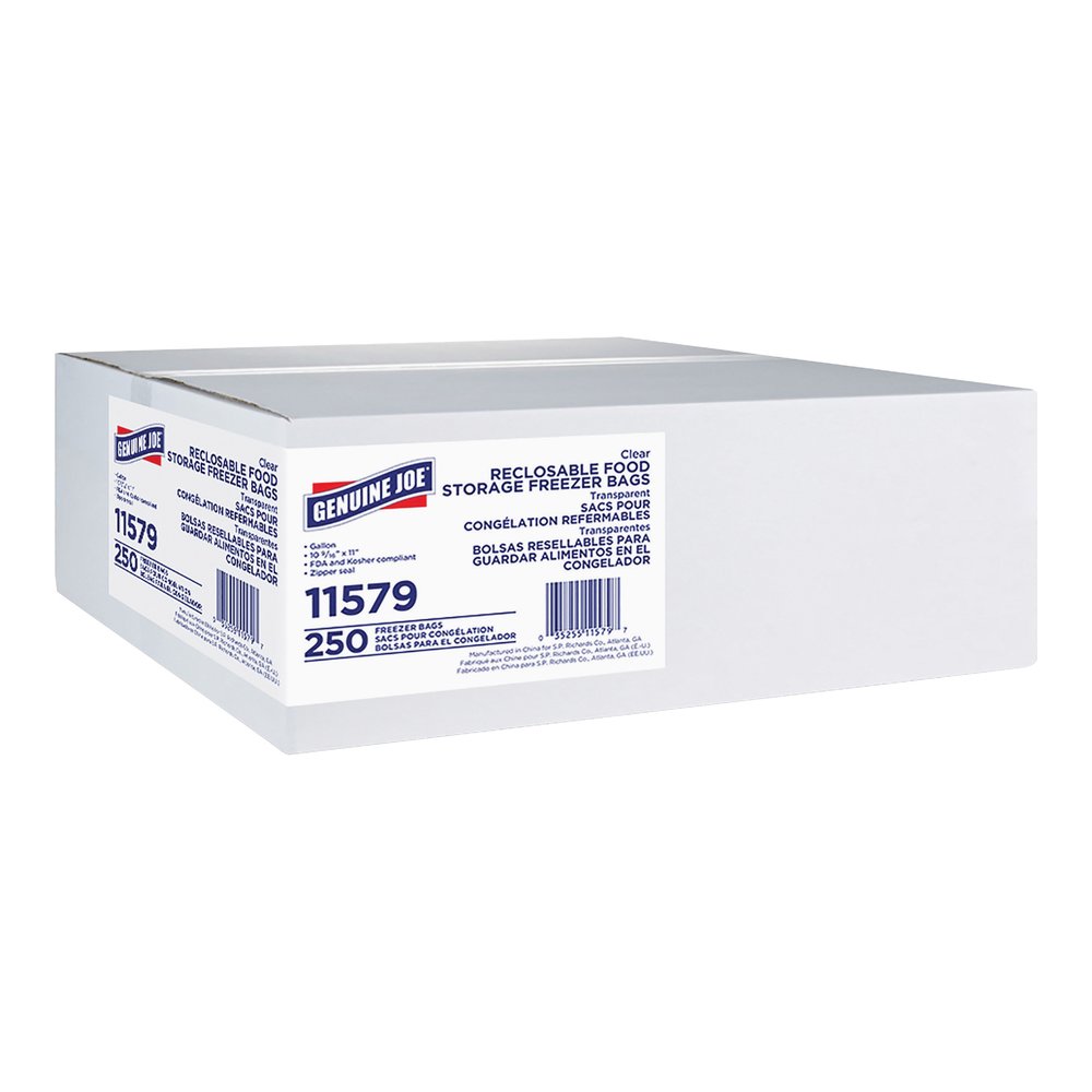 Genuine Joe Freezer Storage Bags - 1 gal Capacity - 2.70 mil (69 Micron) Thickness - Zipper Closure - Clear - Beef, Poultry, Vegetables, Seafood, Food - 250 / Box. Picture 6