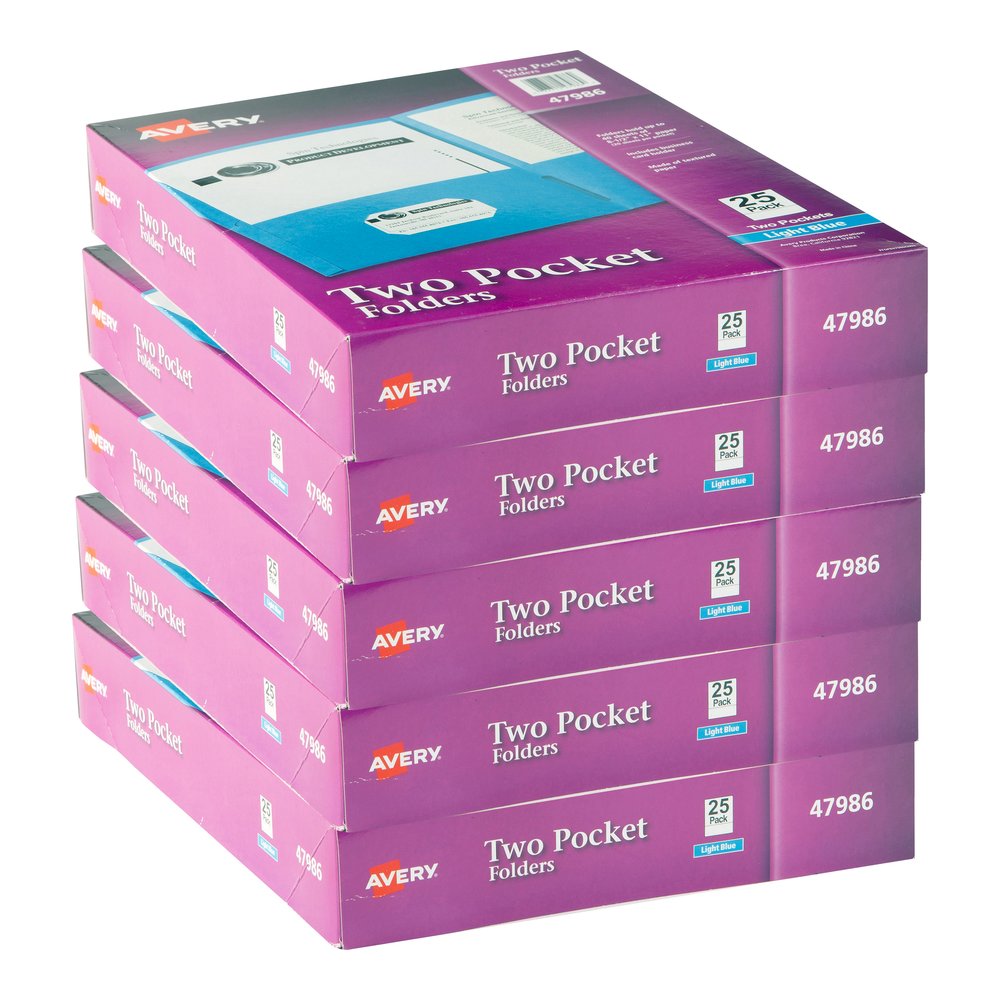 Avery&reg; Letter Pocket Folder - 8 1/2" x 11" - 40 Sheets Capacity - 2 Internal Pocket - Light Blue - Embossed - 25/Box - 5 / Carton. Picture 2