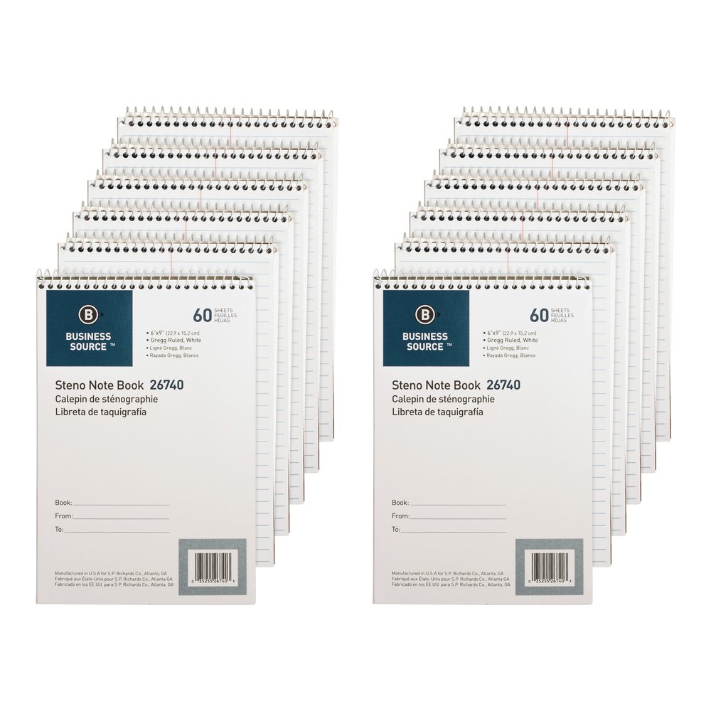 Business Source Steno Notebook - 60 Sheets - Wire Bound - Gregg Ruled Margin - 15 lb Basis Weight - 6" x 9" Sheet Size - White Paper - Stiff-back - 12 / Pack. Picture 5