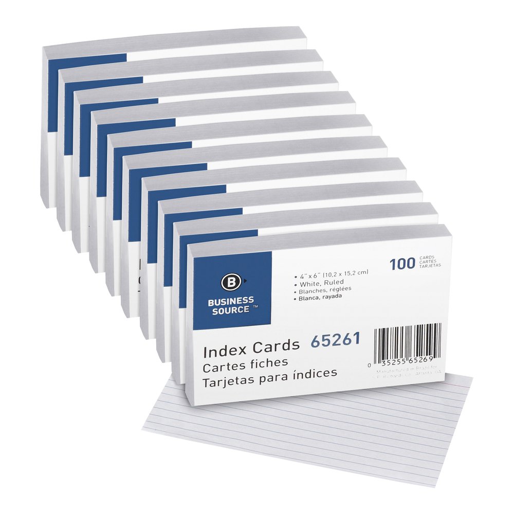Business Source Ruled Index Cards - Front Ruling Surface - Ruled Front Ruling - 72 lb Basis Weight - 6" x 4" Sheet Size - White Paper - 100/Pack - 10 / Box. Picture 5
