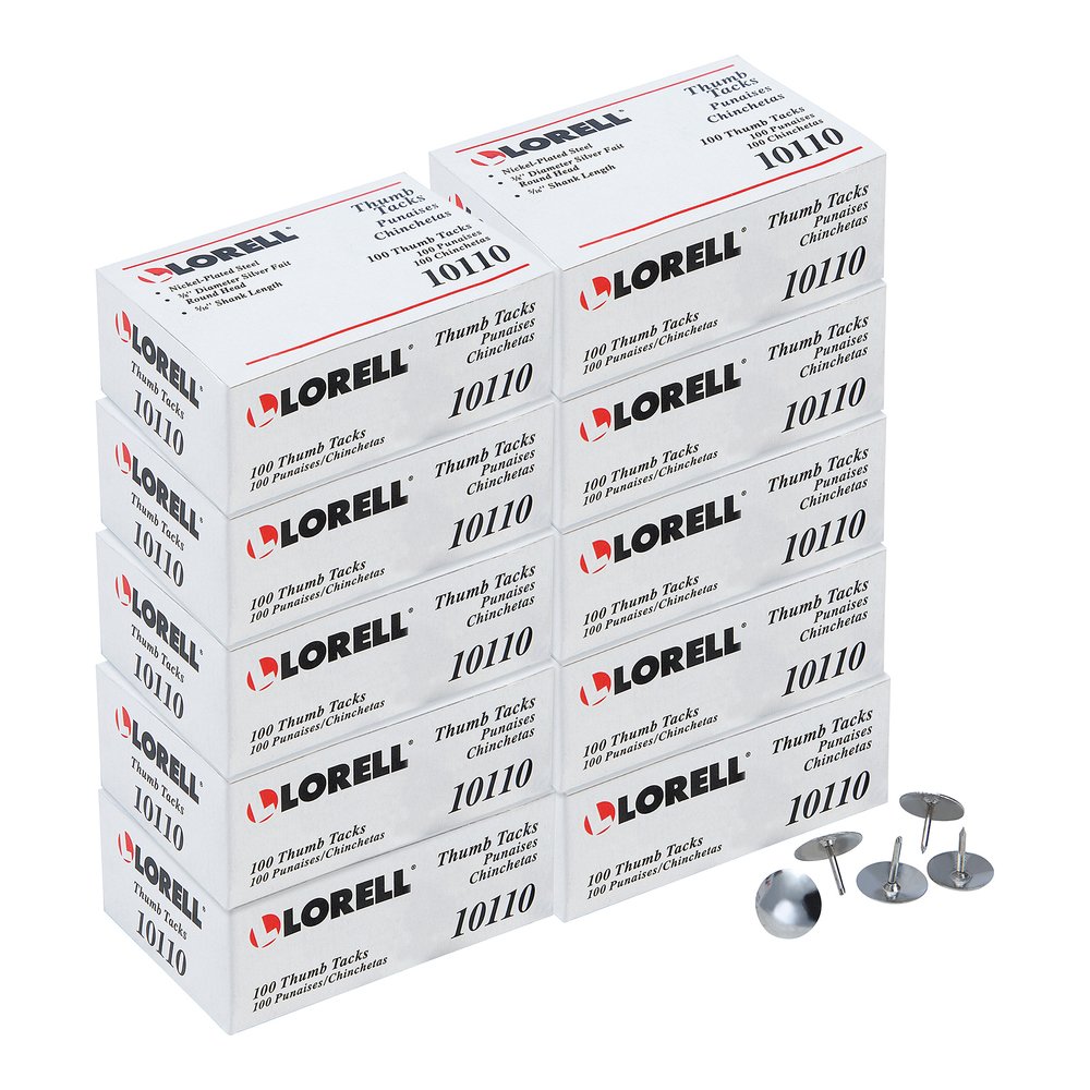 Lorell 5/16" Long Thumb Tacks - 0.31" Shank - 0.37" Head - for Schedule, Wall - Silver - Nickel Plated Steel - 100/Pack - 10 / Box. Picture 6