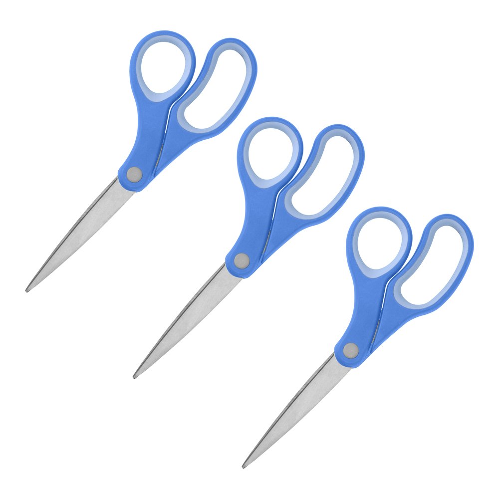 Sparco Bent Multipurpose Scissors - 8" Overall Length - Bent - Stainless Steel - Blue - 3 / Bundle. Picture 6