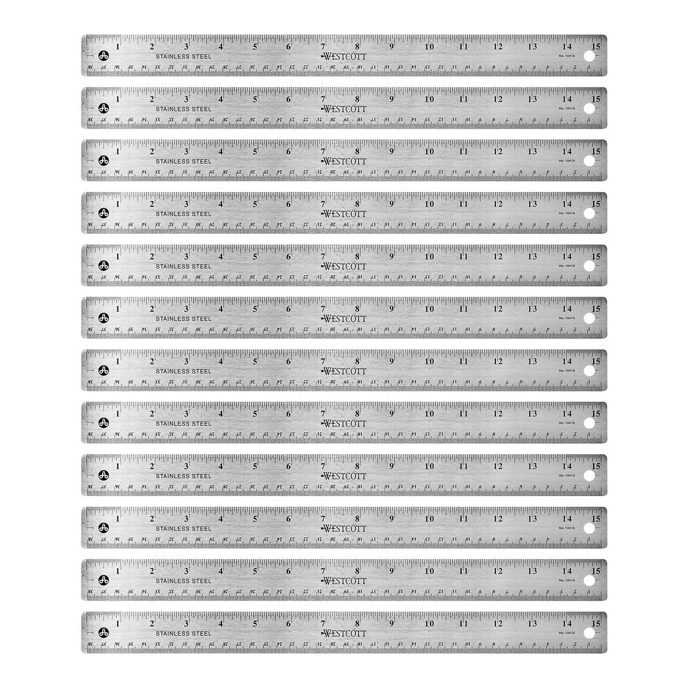 Westcott Stainless Steel Rulers - 15" Length 1" Width - 1/16, 1/32 Graduations - Metric, Imperial Measuring System - Stainless Steel - 12 / Box - Stainless Steel. Picture 2