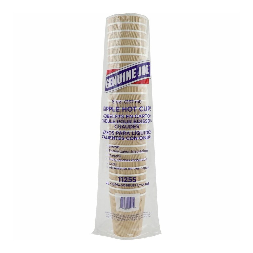 Genuine Joe 8 oz Rippled Hot Cups - 8 fl oz - Brown - Hot Drink, Beverage - 25/Pack - 5 / Bundle. Picture 7