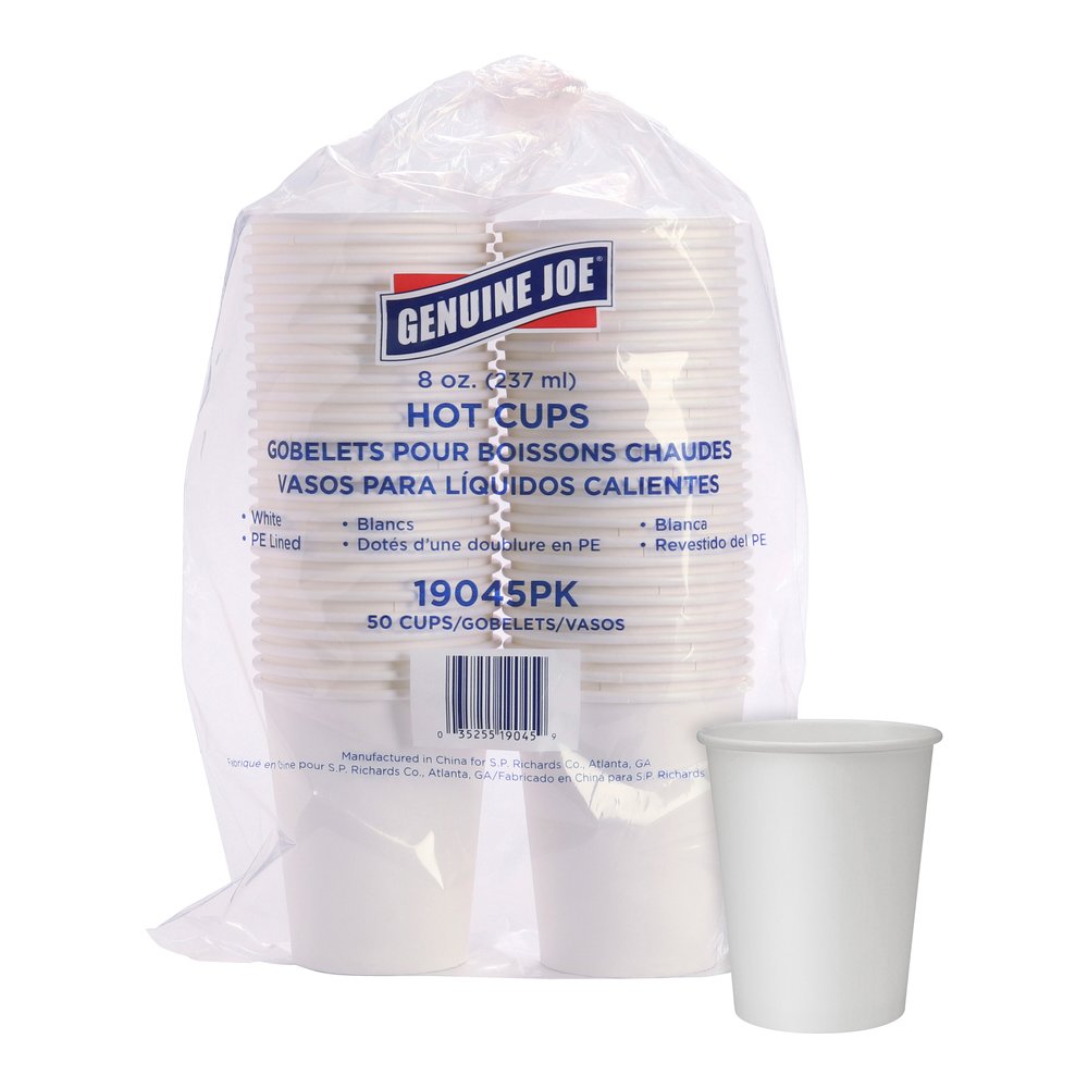 Genuine Joe 8 oz Disposable Hot Cups - 8 fl oz - White - Polyurethane - Hot Drink, Hot Drink, Beverage - 50/Pack - 5 / Bundle. Picture 7