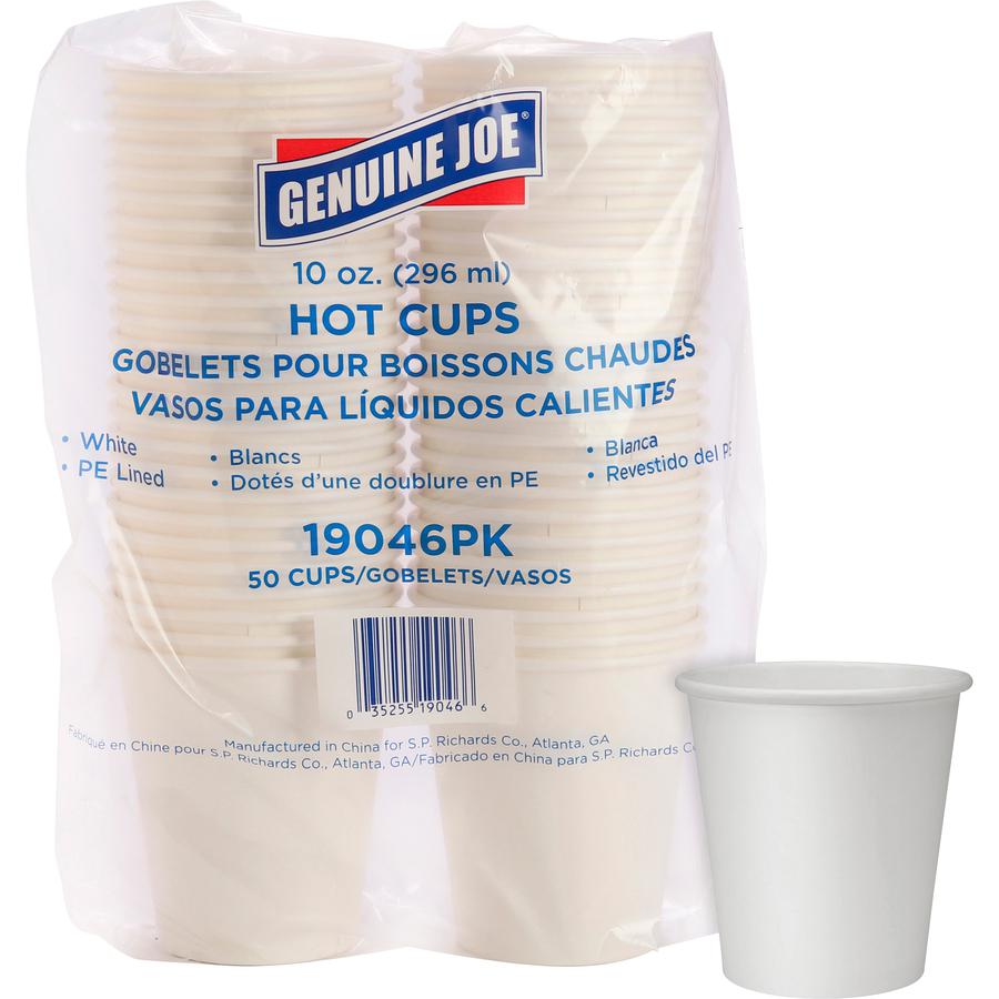 Genuine Joe 10 oz Disposable Hot Cups - 10 fl oz - White - Polyurethane - Hot Drink, Beverage - 50/Pack - 5 / Bundle. Picture 8
