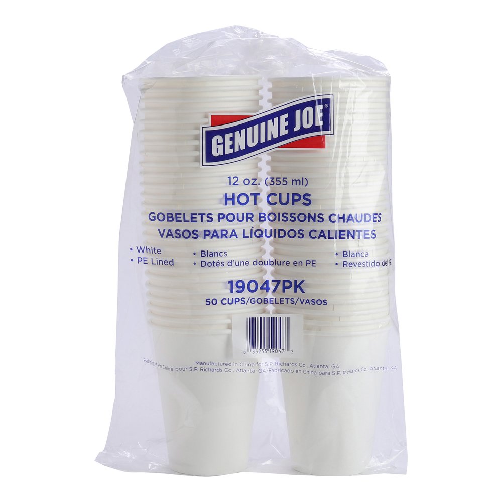 Genuine Joe 12 oz Disposable Hot Cups - 12 fl oz - White - Polyurethane - Hot Drink, Beverage - 50/Pack - 5 / Bundle. Picture 8