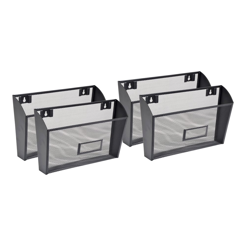 Lorell Mesh Wire Wall Pockets - 6.62" Height x 12.62" Width x 4.75" Depth - Black - 4 / Carton. Picture 4