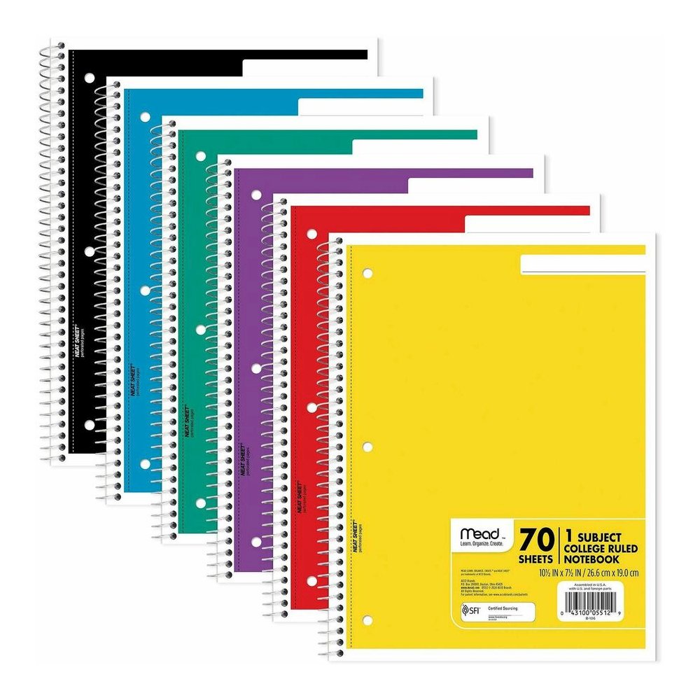 Mead One-subject Spiral Notebook - 70 Sheets - Spiral - College Ruled - 8" x 10 1/2" - White Paper - TanBoard Cover - Heavyweight, Punched - 12 / Bundle. Picture 4