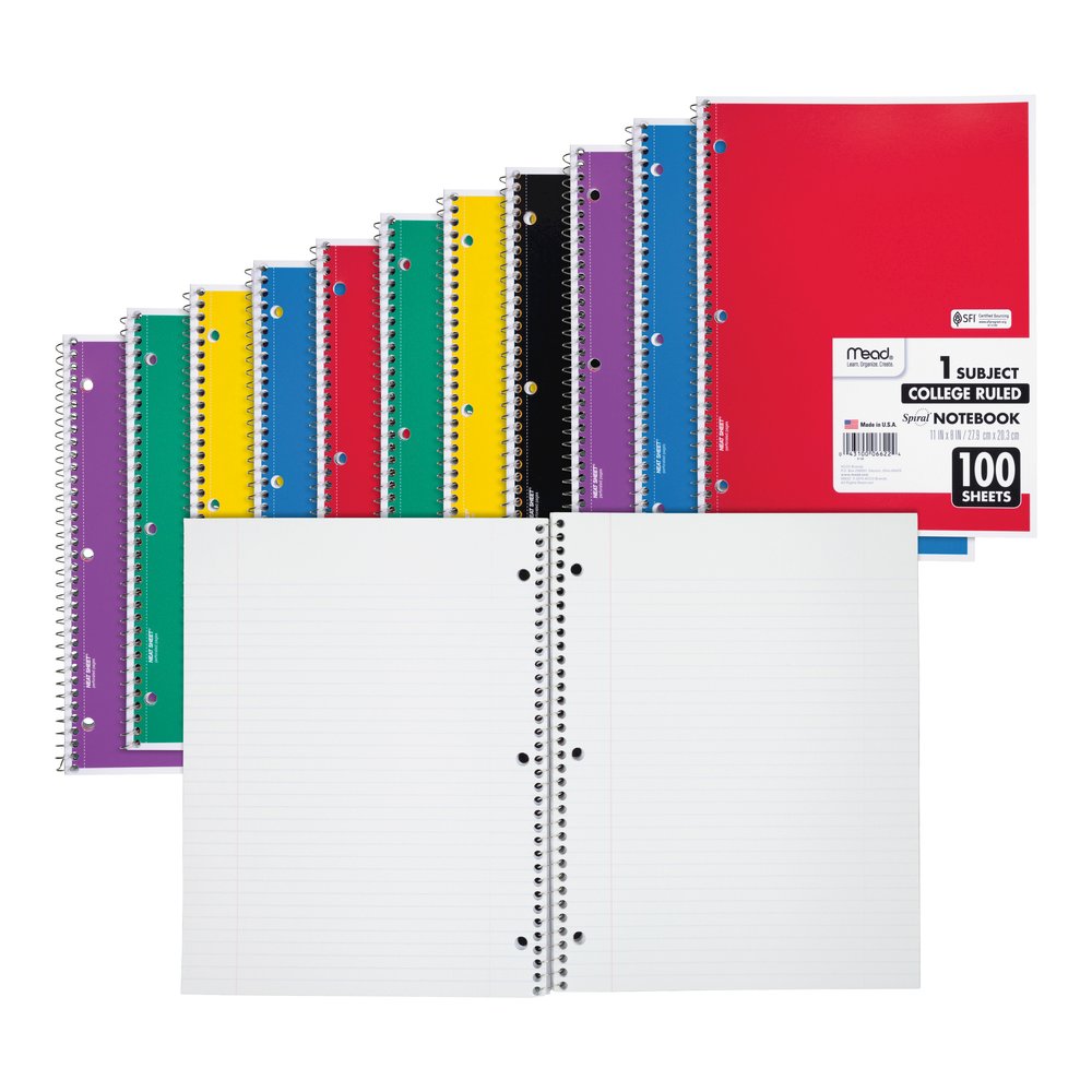 Mead One-subject Spiral Notebook - 100 Sheets - Spiral - College Ruled Front Ruling - 8" x 10 1/2" Sheet Size x 8" Width x 10.5" Length - White Paper - Back Board - 12 / Bundle. Picture 2
