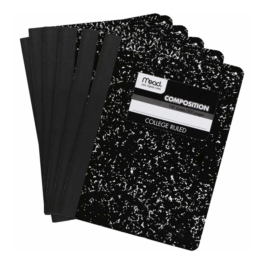 Mead Composition Book - Sewn - 7 1/2" x 9 3/4" Sheet Size - White Paper - Black Marble Cover - 12 / Carton. Picture 4