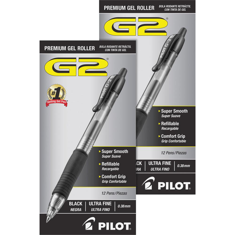 G2 Premium Gel Ink Retractable Pens - Refillable - Retractable - Black Ink - Gel-based - Clear Barrel - 1 Dozen/Box - 2 / Bundle. Picture 5
