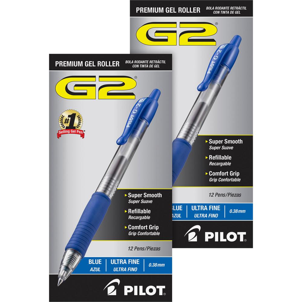G2 Premium Gel Ink Retractable Pens - Refillable - Retractable - Blue Ink - Gel-based - Clear Barrel - 1 Dozen/Box - 2 / Bundle. Picture 4