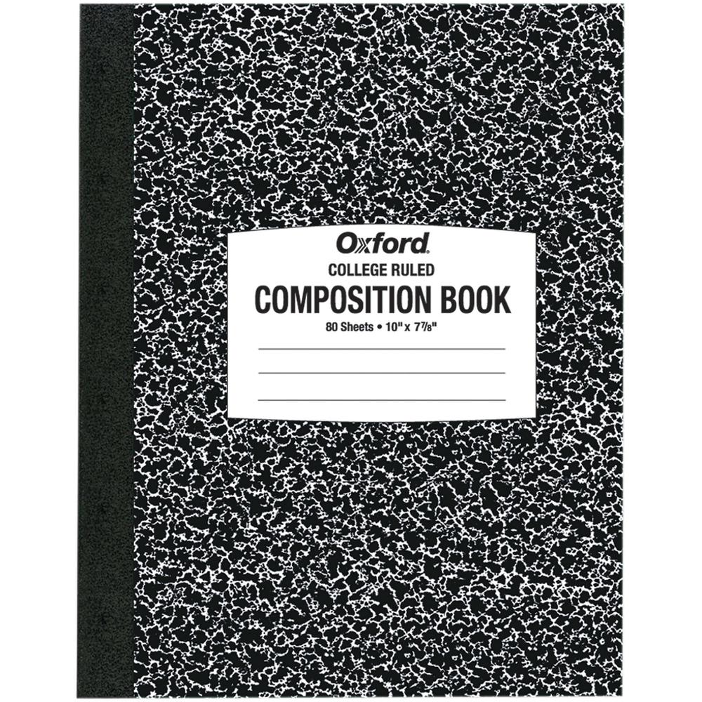 Oxford Tops College-ruled Composition Notebook - 80 Sheets - Stitched - 7 7/8" x 10" - White Paper - Black Marble Cover - 1 Each. Picture 2