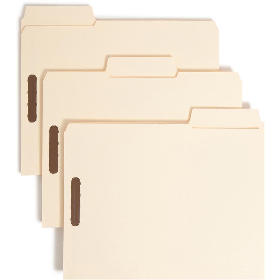 Smead SuperTab 1/3 Tab Cut Letter Recycled Fastener Folder - 8 1/2" x 11" - 2 x Prong K Style Fastener(s) - 2" Fastener Capacity - Top Tab Location - Assorted Position Tab Position - Manila - 10% Recy. Picture 10