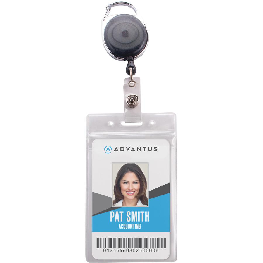 Advantus Badge Reel Holder Combo Pack - Support 2.58" x 3.75" Media - Vinyl - Black/Clear - Durable - 10 / Pack. Picture 2