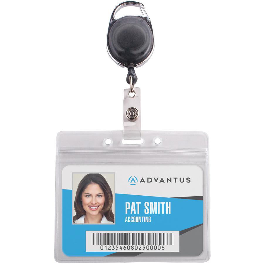 Advantus Badge Reel Holder Combo Pack - Support 3.75" x 2.58" Media - Horizontal - Vinyl - Black/Clear - Durable - 10 / Pack. Picture 3