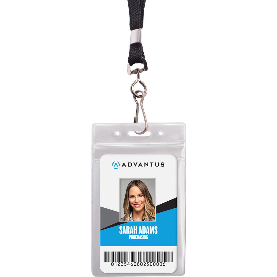 Advantus ID Holder/Lanyard Combo Pack - Support 3.75" x 2.58" Media - Vertical - Vinyl - Black/Clear - Durable - 20 / Pack. Picture 3