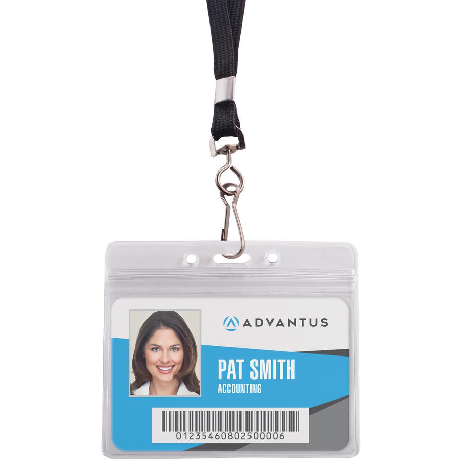 Advantus ID Holder/Lanyard Combo Pack - Support 3.75" x 2.63" Media - Horizontal - Vinyl - Black/Clear - Durable - 20 / Pack. Picture 2