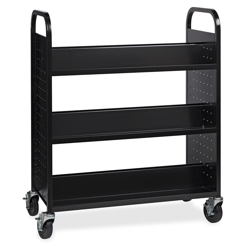 Lorell Double-sided Book Cart - 6 Shelf - Round Handle - 5" Caster Size - Steel - 38" Width x 18" Depth x 46.25" Height - Black - 1 Each. Picture 2