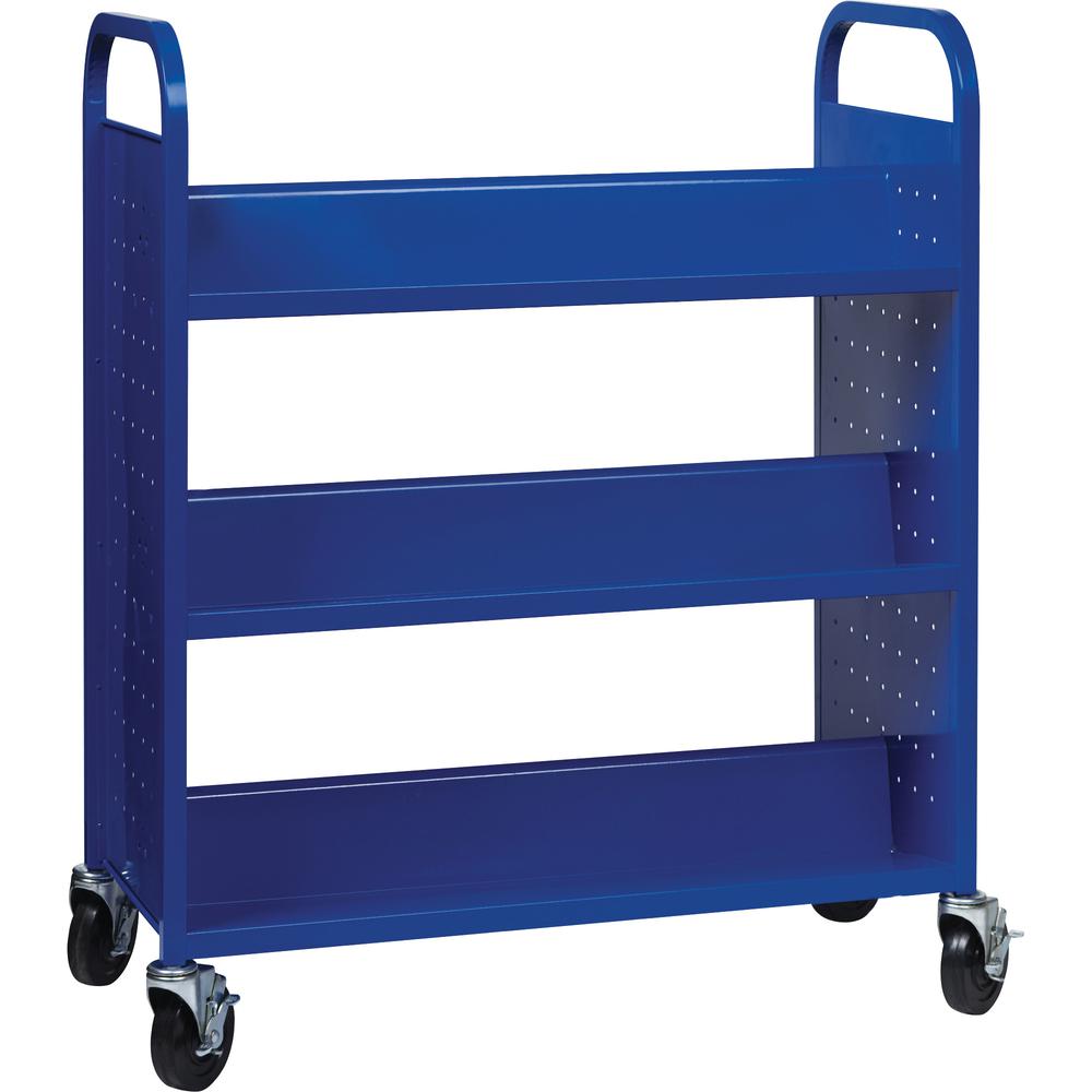 Lorell Double-sided Book Cart - 6 Shelf - Round Handle - 5" Caster Size - Steel - 38" Width x 18" Depth x 46.25" Height - Blue - 1 Each. Picture 3