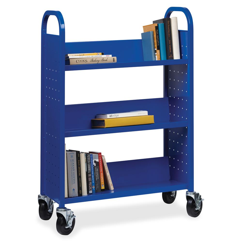 Lorell Single-sided Book Cart - 3 Shelf - Round Handle - 5" Caster Size - Steel - 32" Width x 14" Depth x 46" Height - Blue - 1 Each. Picture 2
