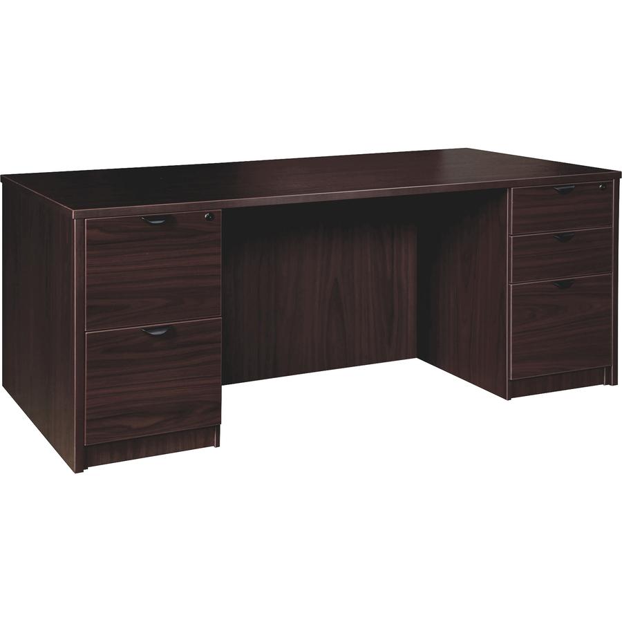 Lorell Prominence 2.0 Double-Pedestal Desk - 1" Thickness Top, 29" Height x 72" Width x 36" Depth - Total Drawer(s): 5 - Double Pedestal - Band Edge - Material: Particleboard - Finish: Espresso Lamina. Picture 5