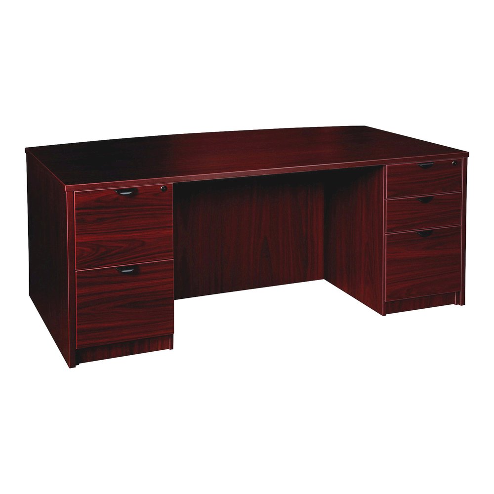 Lorell Prominence 2.0 Bowfront Double-Pedestal Desk - 1" Top, 72" x 42"29" - 5 x File, Box Drawer(s) - Double Pedestal - Band Edge - Material: Particleboard - Finish: Mahogany Laminate, Thermofused Me. Picture 6
