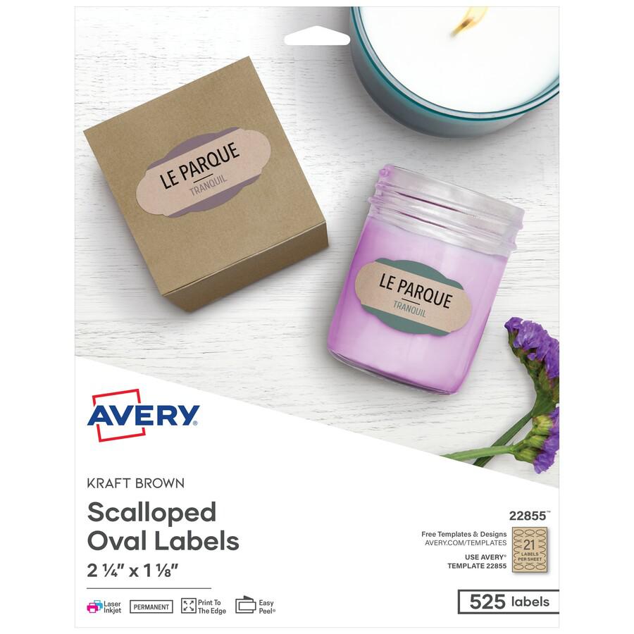 Avery&reg; Multipurpose Label - 2 1/4" Width x 1 1/8" Length - Permanent Adhesive - Oval Scallop - Laser, Inkjet - Kraft Brown - Paper - 21 / Sheet - 25 Total Sheets - 525 Total Label(s) - 5. Picture 3