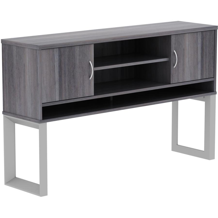Lorell Relevance Series Freestanding Hutch - 36" Height x 59" Width x 15" Depth - 3 Shelve(s) - Finish: Charcoal, Laminate - Adjustable Leveler - For Office - 1 Each. Picture 9