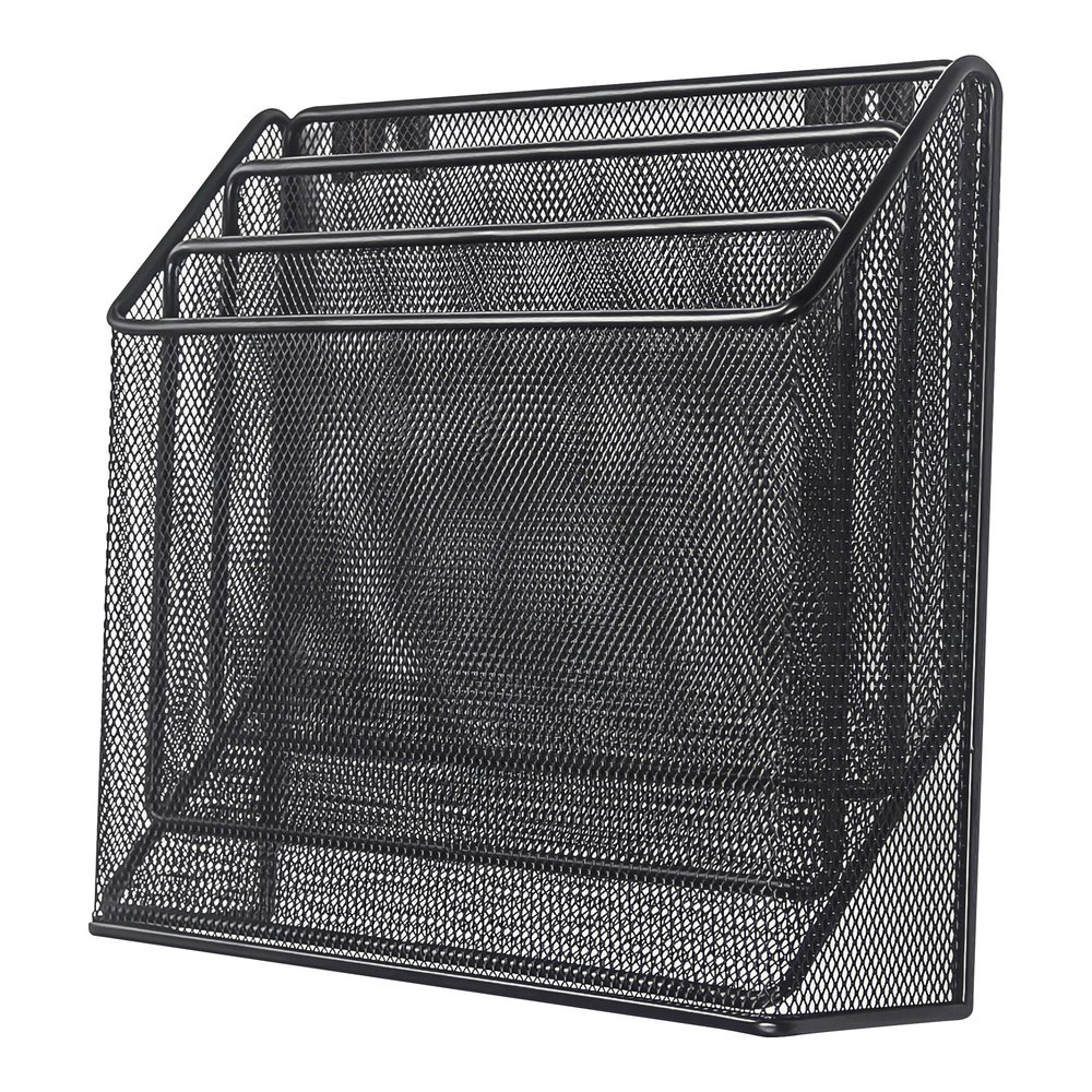 Lorell Mesh Desktop Organizer - 3 Tier(s) - 11.42" Height x 3.54" Width x 12.72" Length - Desktop - Durable - Black - Metal - 1 Each. Picture 4