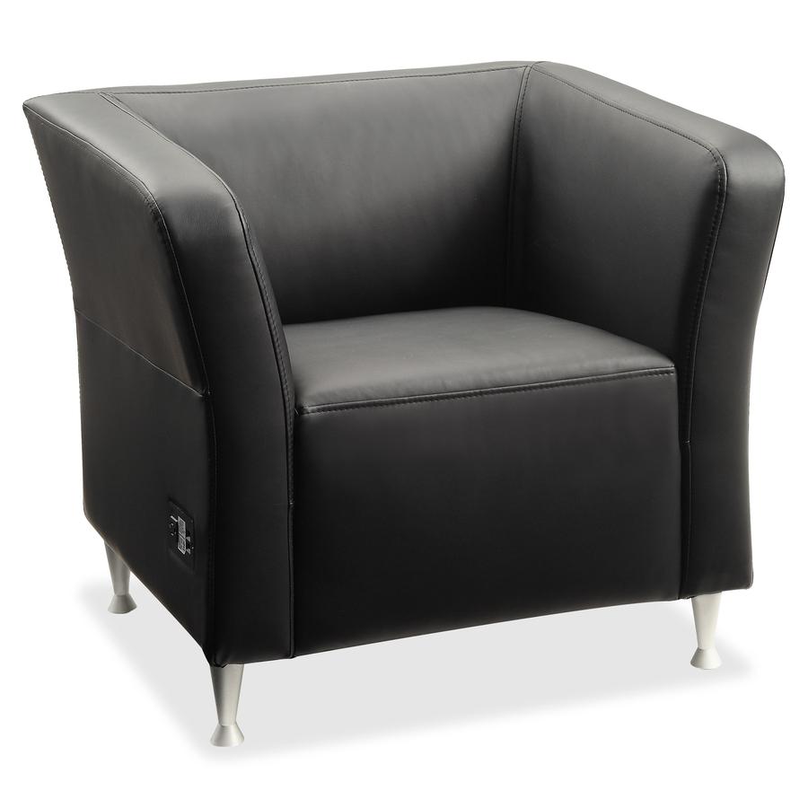 Lorell Fuze Modular Series Square Lounge Chair - Black Seat Color - Leather Seat Material - Black Back Color - Leather Back Material - Brushed Aluminum Frame Material - High Back - 1 Each. Picture 5