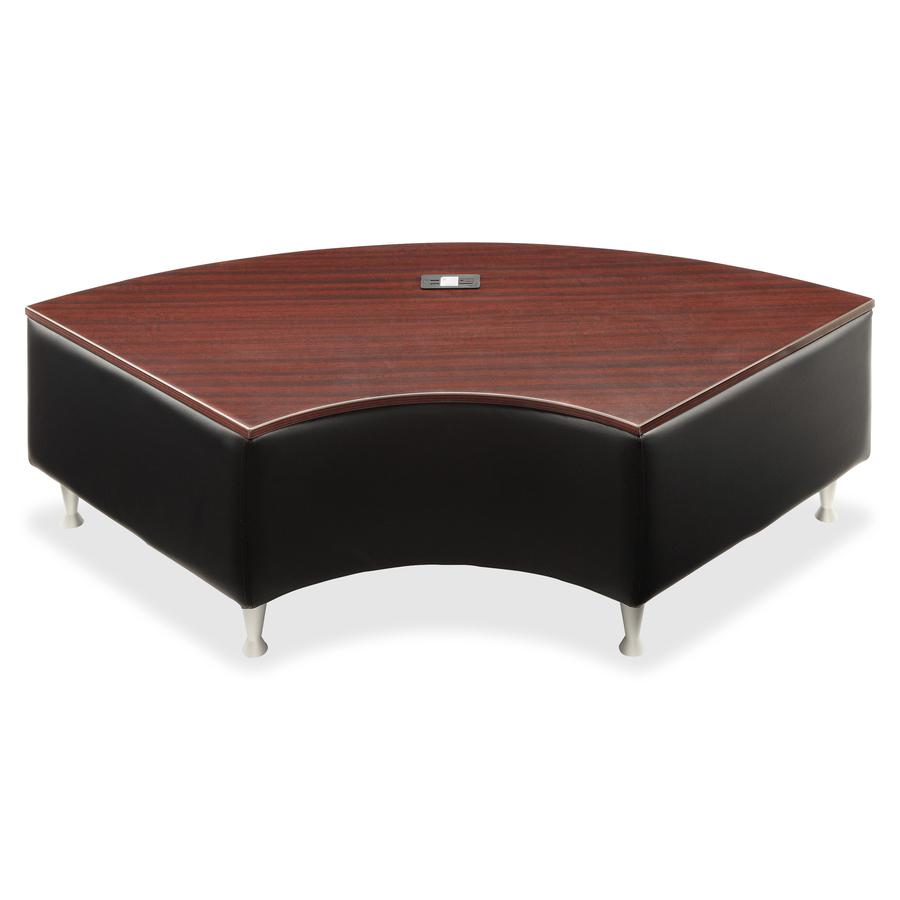 Lorell Fuze Modular Series Lounge Connector Unit - Four-legged Base - Black - Mahogany, Leather, Aluminum - 1 Each. Picture 5