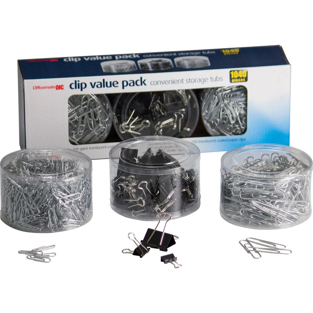 Officemate Clip Value Pack - Jumbo - No. 2 - 13" Width - 10 Sheet Capacity - for Document, Paper - Smooth, Reusable, Storage Tub - 1Each - Black, Silver - Metal. Picture 3