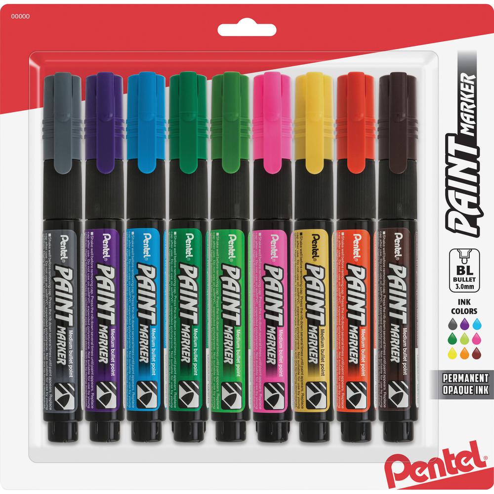 Pentel Opaque Bullet Tip Paint Markers - 0.3 mm Marker Point Size - Bullet Marker Point Style - Assorted - 9 / Pack. Picture 2